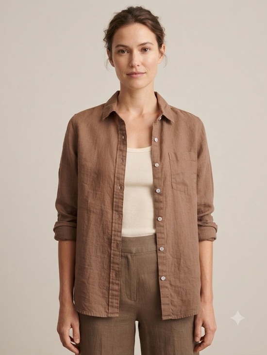 Sigrid Olsen Tops - Brown 100% Linen Button-Up Shirt
